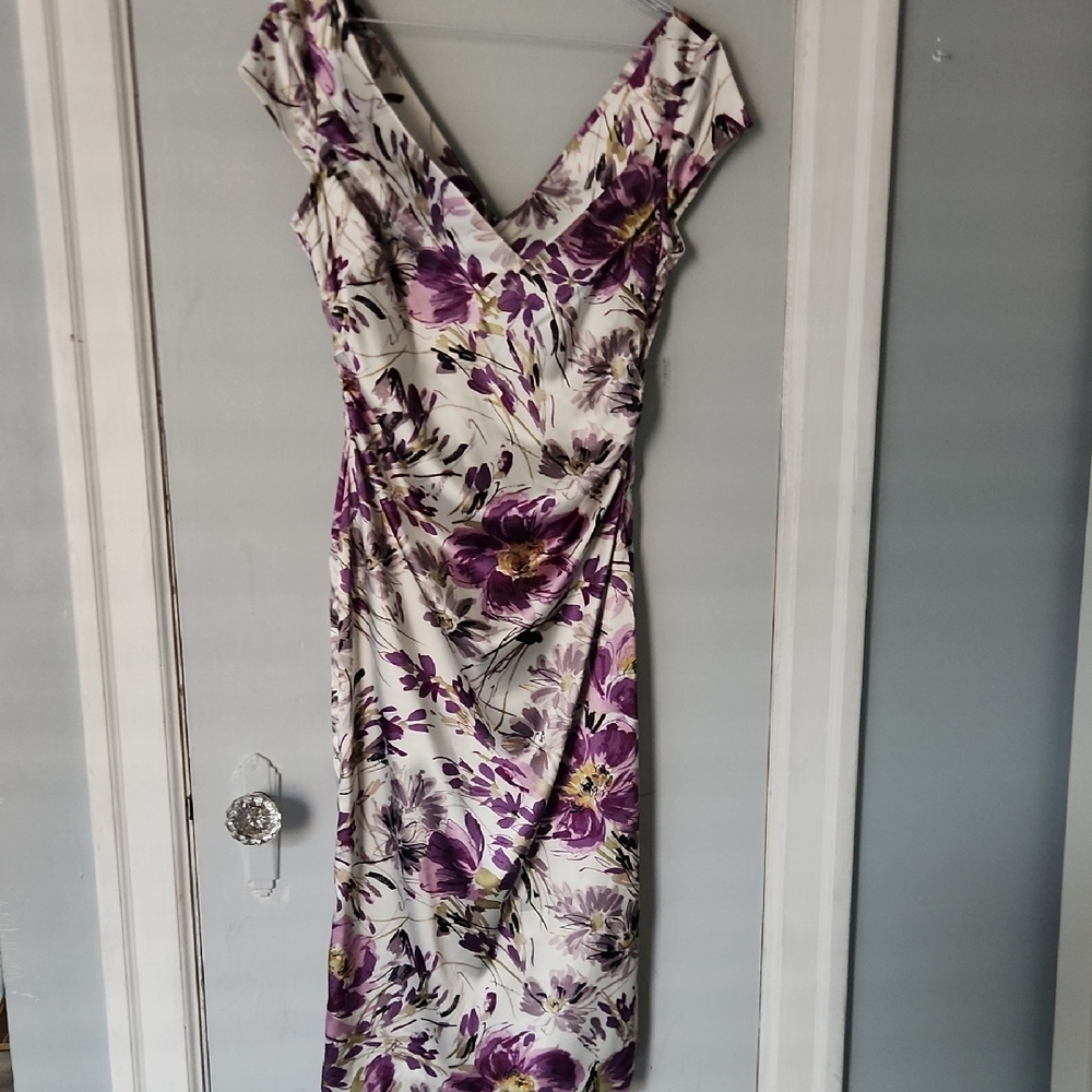 Maggy London Purple Ruched Sheath Midi Dress